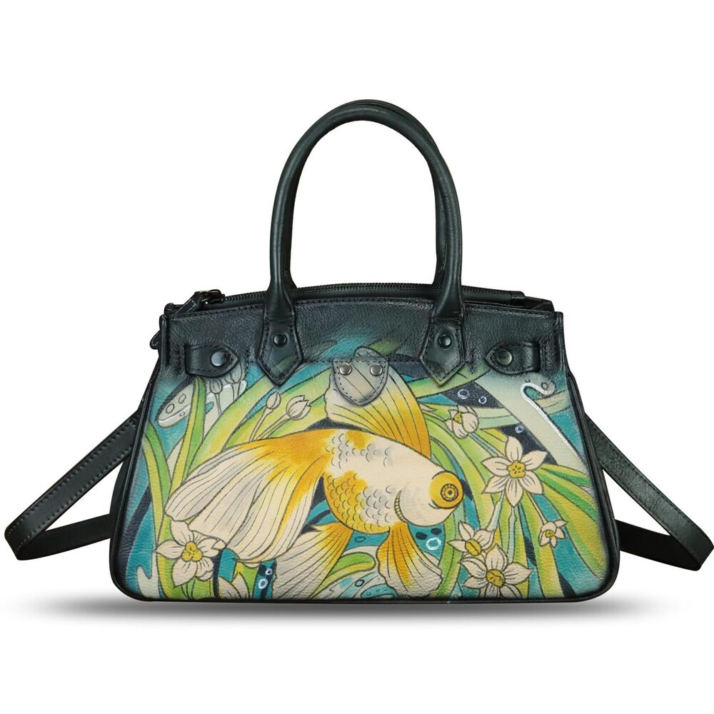 7800 Leather Satchel Hand Painted Leather Handbag Top Handle Bag Handmade
